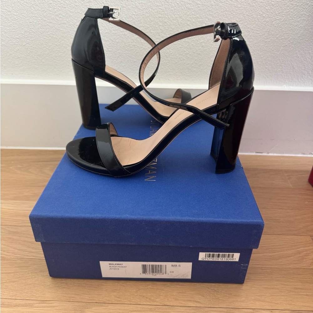 Stuart Weitzman Black Patent Heeled Sandals
